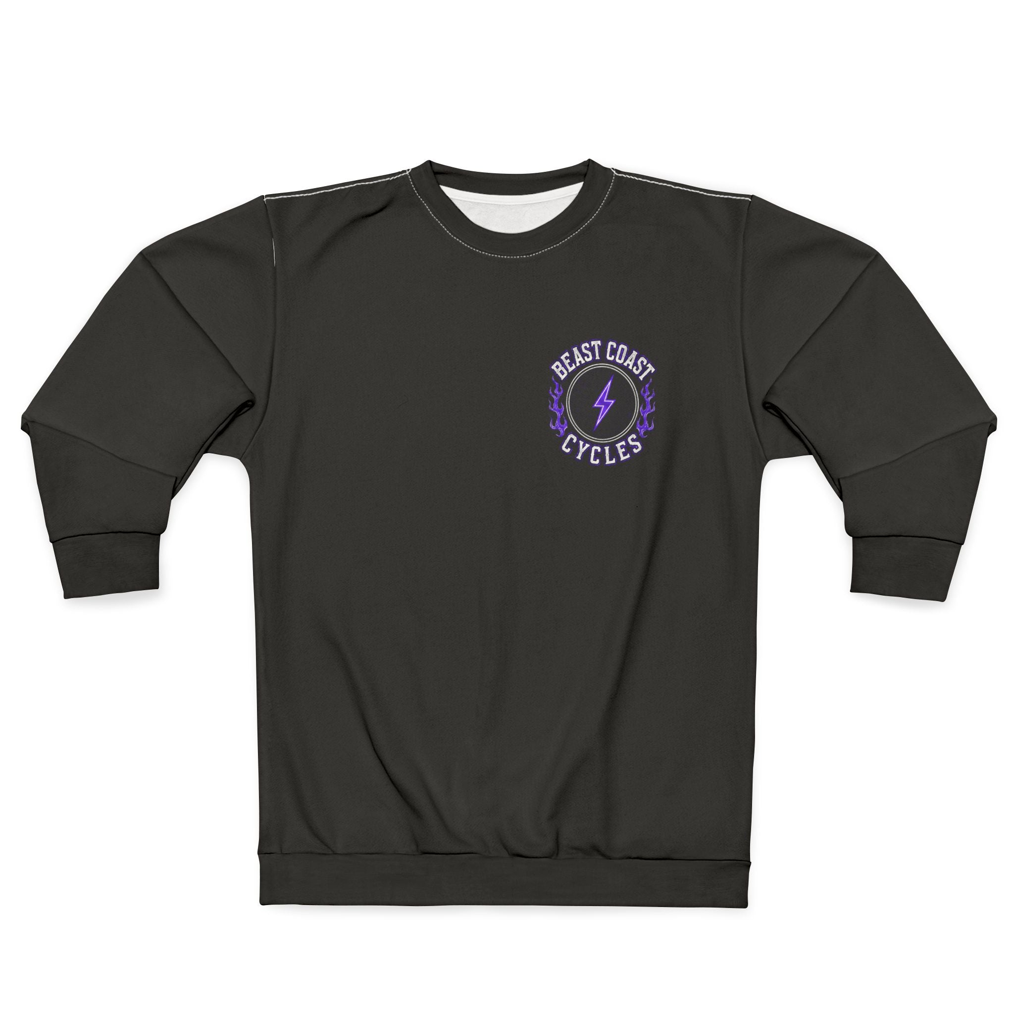 Beast Coast Cycles Sweatshirt – Purple Flame Motorcycle Engine Crewneck