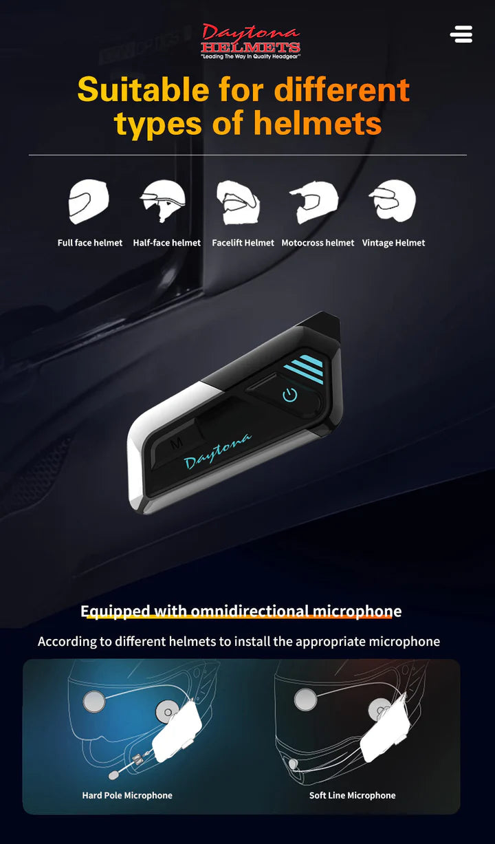 Daytona Helmets Motorcycle Bluetooth Headset -  - Solo