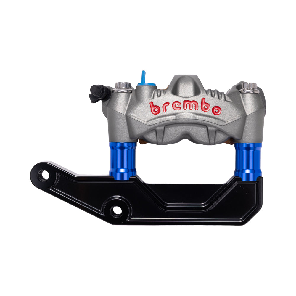 Titanium Gray Brembo 108mm GP4-RS Monobloc Caliper with Blue 29mm Spacers and Black Radial Bracket