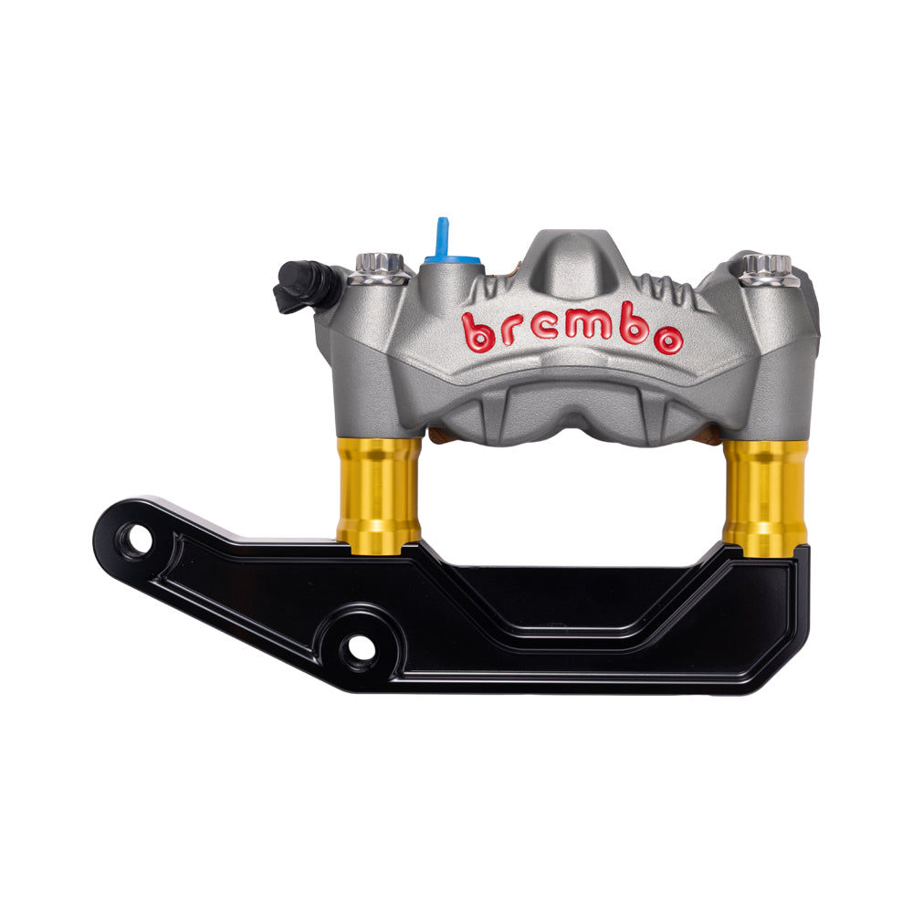 Titanium Gray Brembo 108mm GP4-RS Monobloc Caliper with Gold 29mm Spacers and Black Radial Bracket
