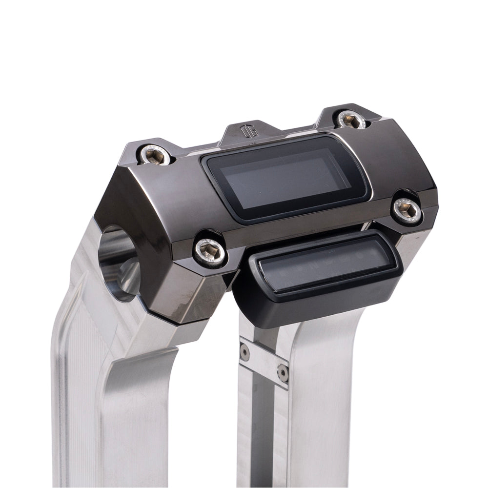 OG Aluminum 10.5 inch Pull Back Risers with Black Chrome Digital Gauge Cut Out Top Clamp