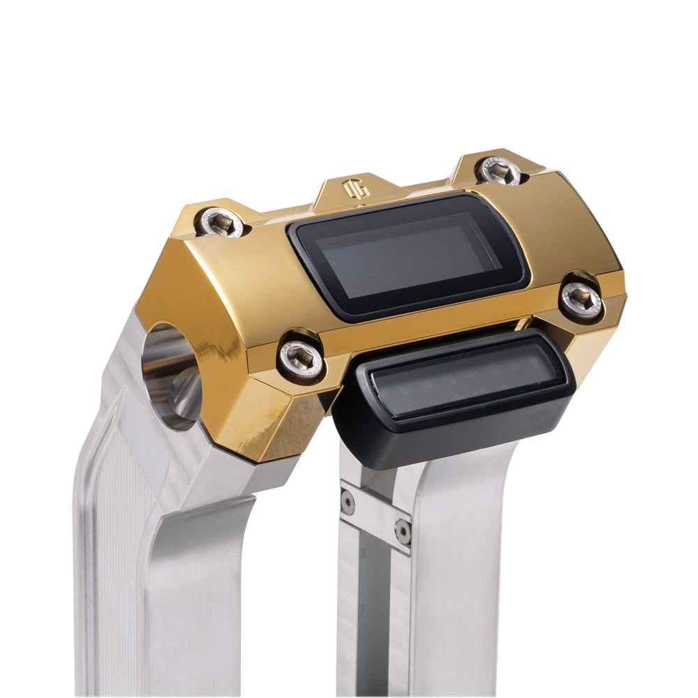 OG Aluminum 10.5 inch Pull Back Risers with Gold Plating Digital Gauge Cut Out Top Clamp