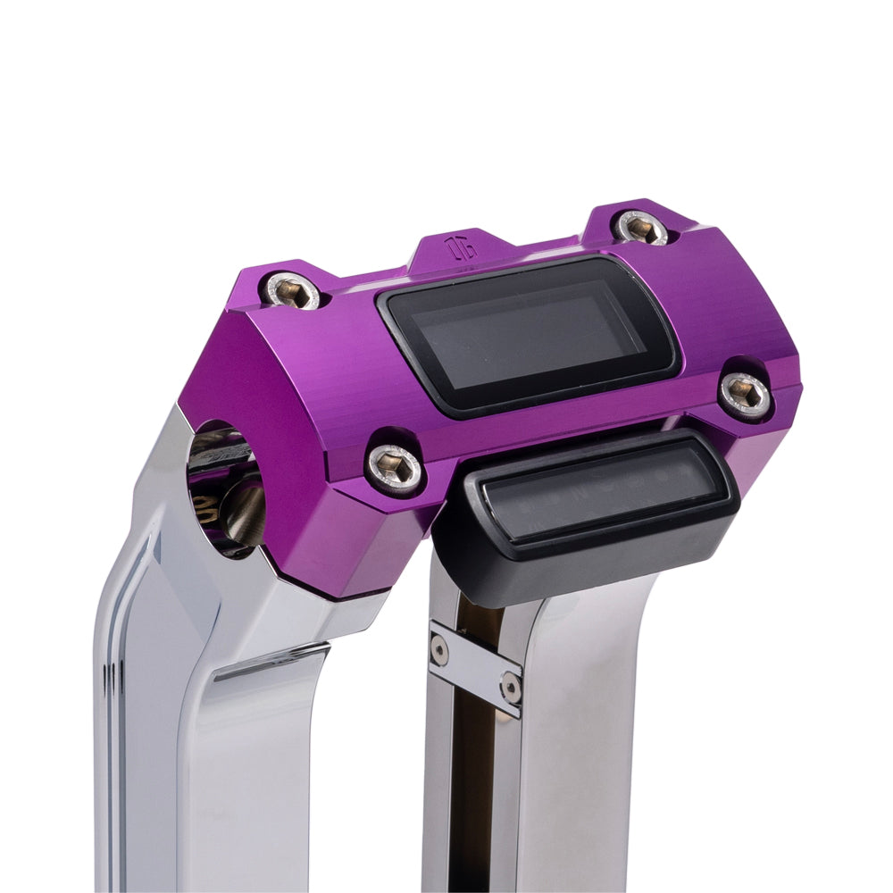 OG Chrome 10.5 inch Pull Back Risers with Purple Digital Gauge Cut Out Top Clamp