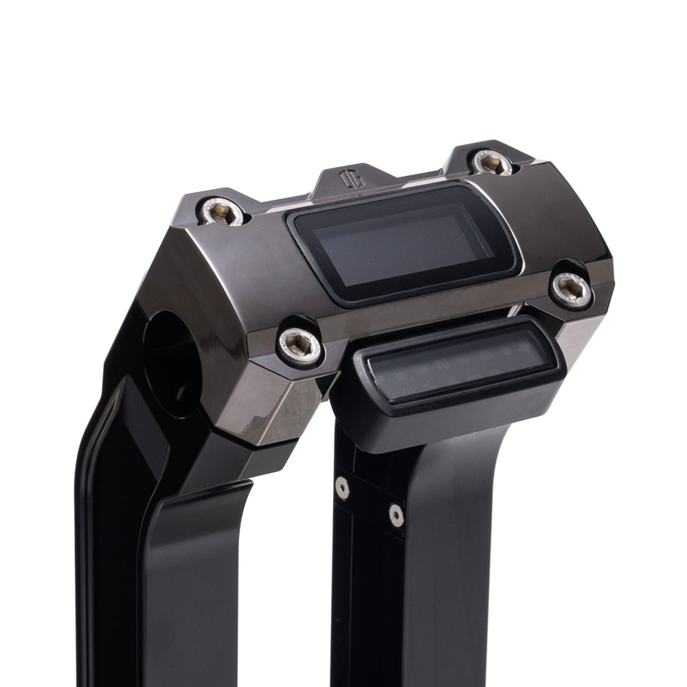 OG Black 10.5 inch Straight Risers with Black Chrome Digital Gauge Cut Out Top Clamp