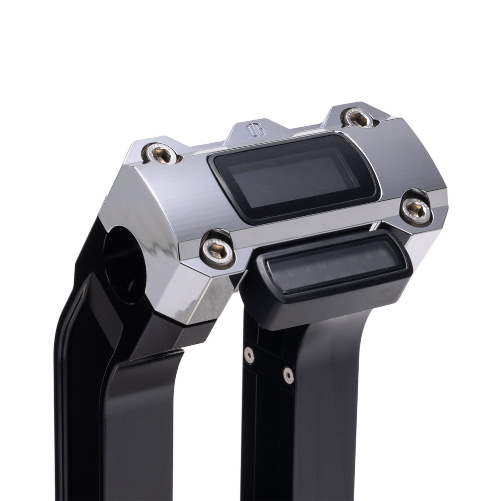 OG Black 10.5 inch Straight Risers with Chrome Digital Gauge Cut Out Top Clamp
