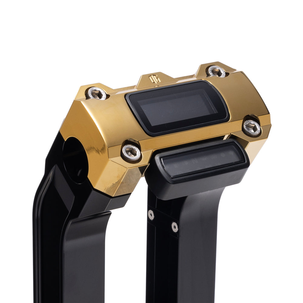 OG Black 10.5 inch Straight Risers with Gold Plating Gauge Cut Out Top Clamp