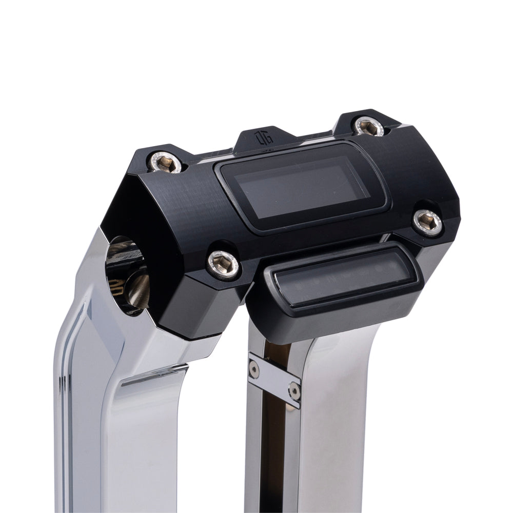 OG Chrome 10.5 inch Straight Risers with Black Digital Gauge Cut Out Top Clamp