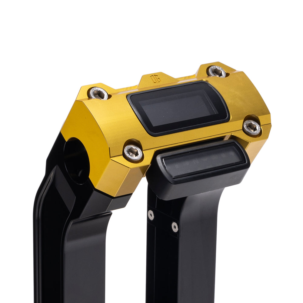 OG Black 2 inch Straight Risers with Gold Digital Gauge Cut Out Top Clamp