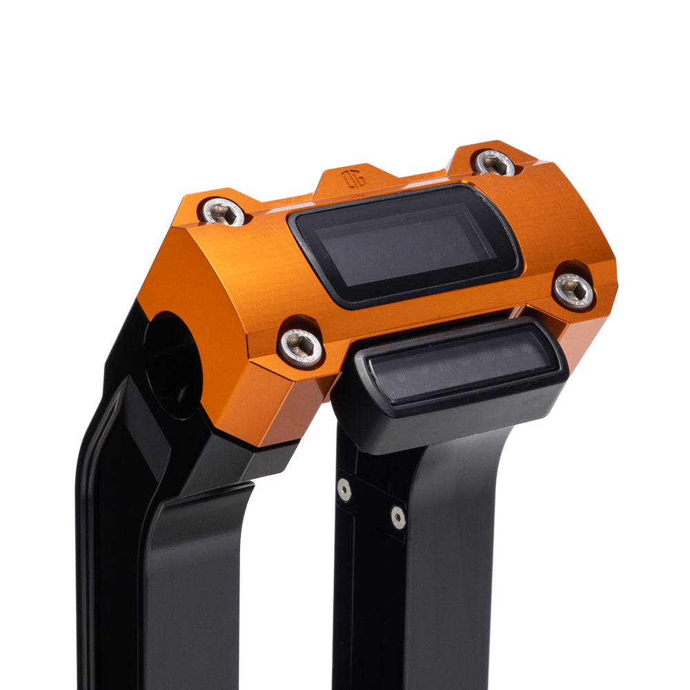 OG Black 2 inch Straight Risers with Orange Digital Gauge Cut Out Top Clamp