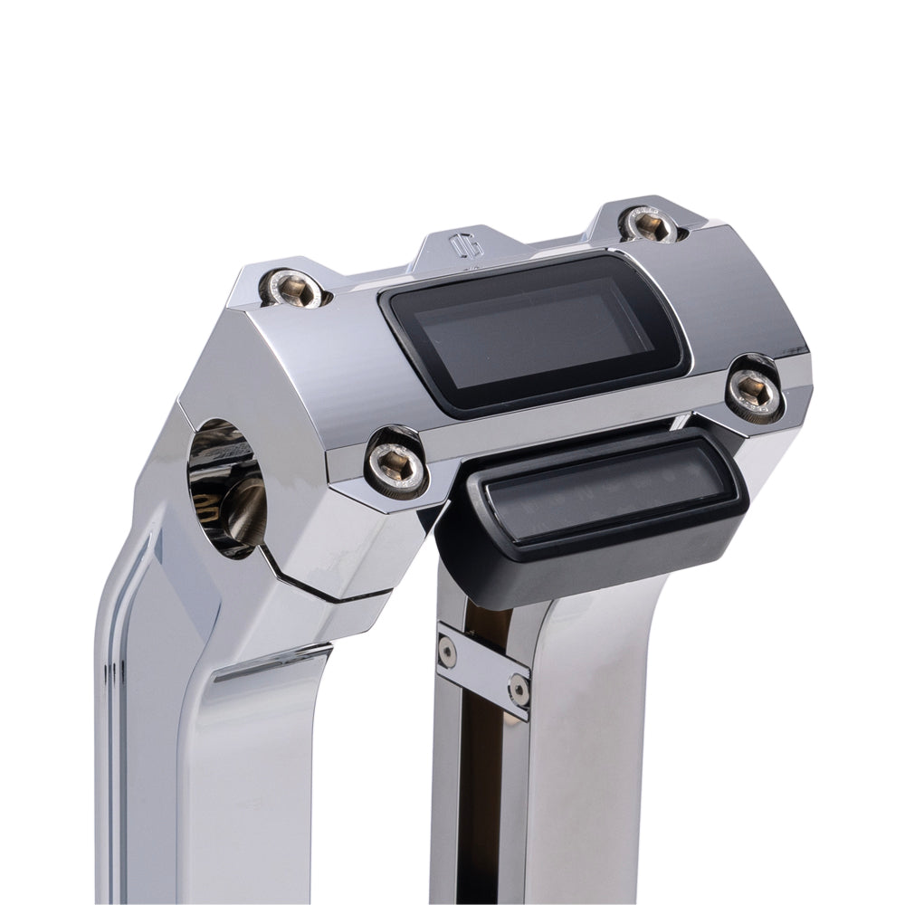 OG Chrome 2 inch Straight Risers with Chrome Digital Gauge Cut Out Top Clamp
