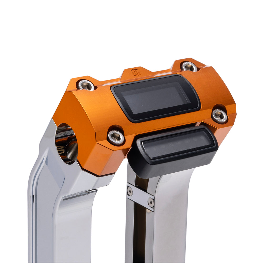 OG Chrome 2 inch Straight Risers with Orange Digital Gauge Cut Out Top Clamp