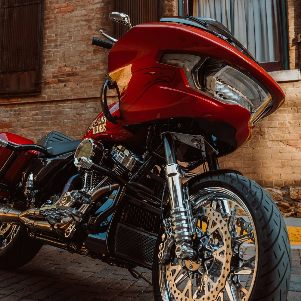 OG Chrome 2014-Up Touring Triple Trees kit installed on a 2024 Road Glide Satndard