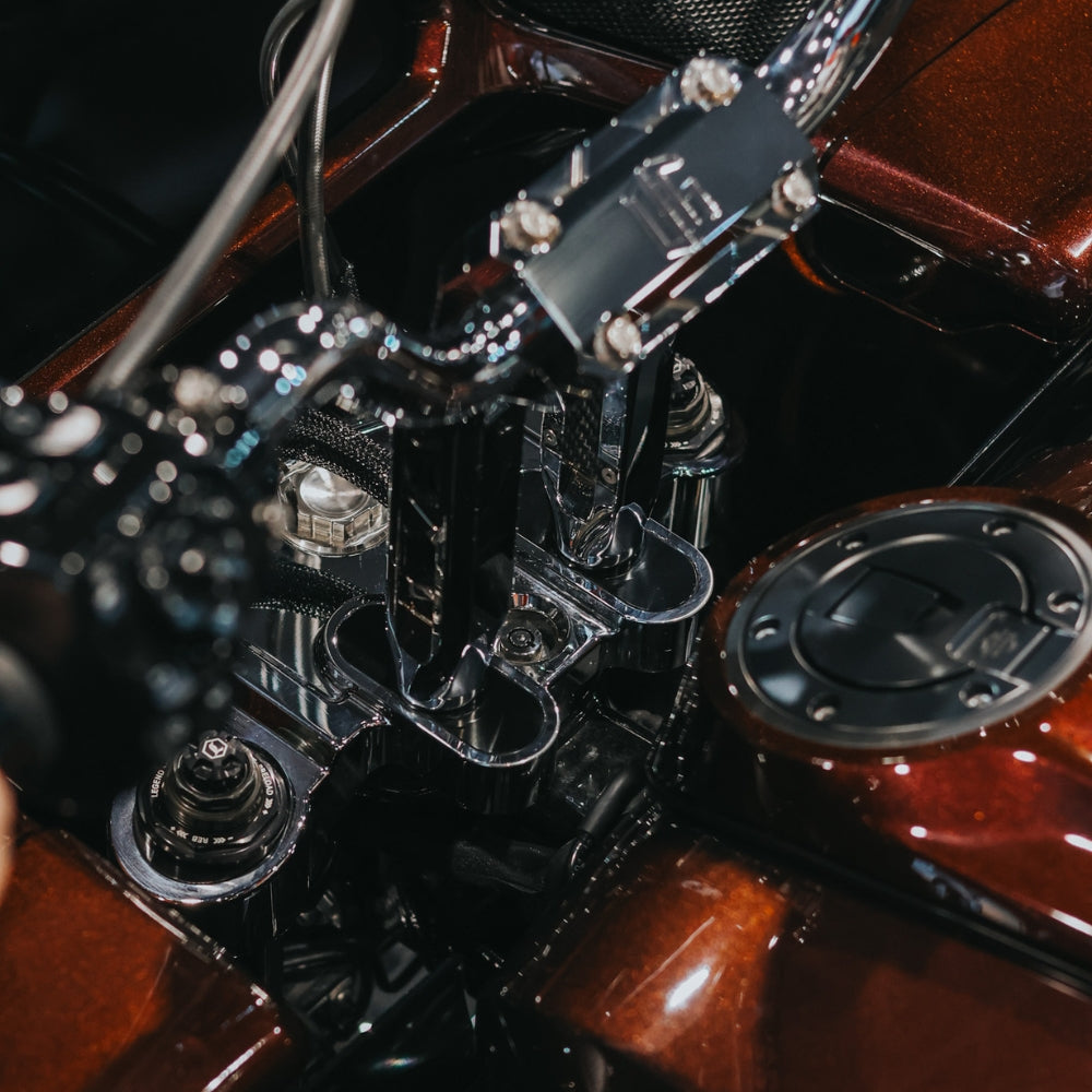 OG 2023-Up Touring CVO Drop 1'' Triple Trees kit installed on a 2024 CVO Road Glide