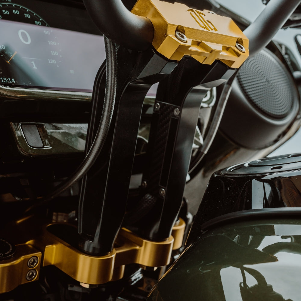 OG Gold Anodized 2024-Up Touring Top Triple Tree installed on a 2026 Street Glide