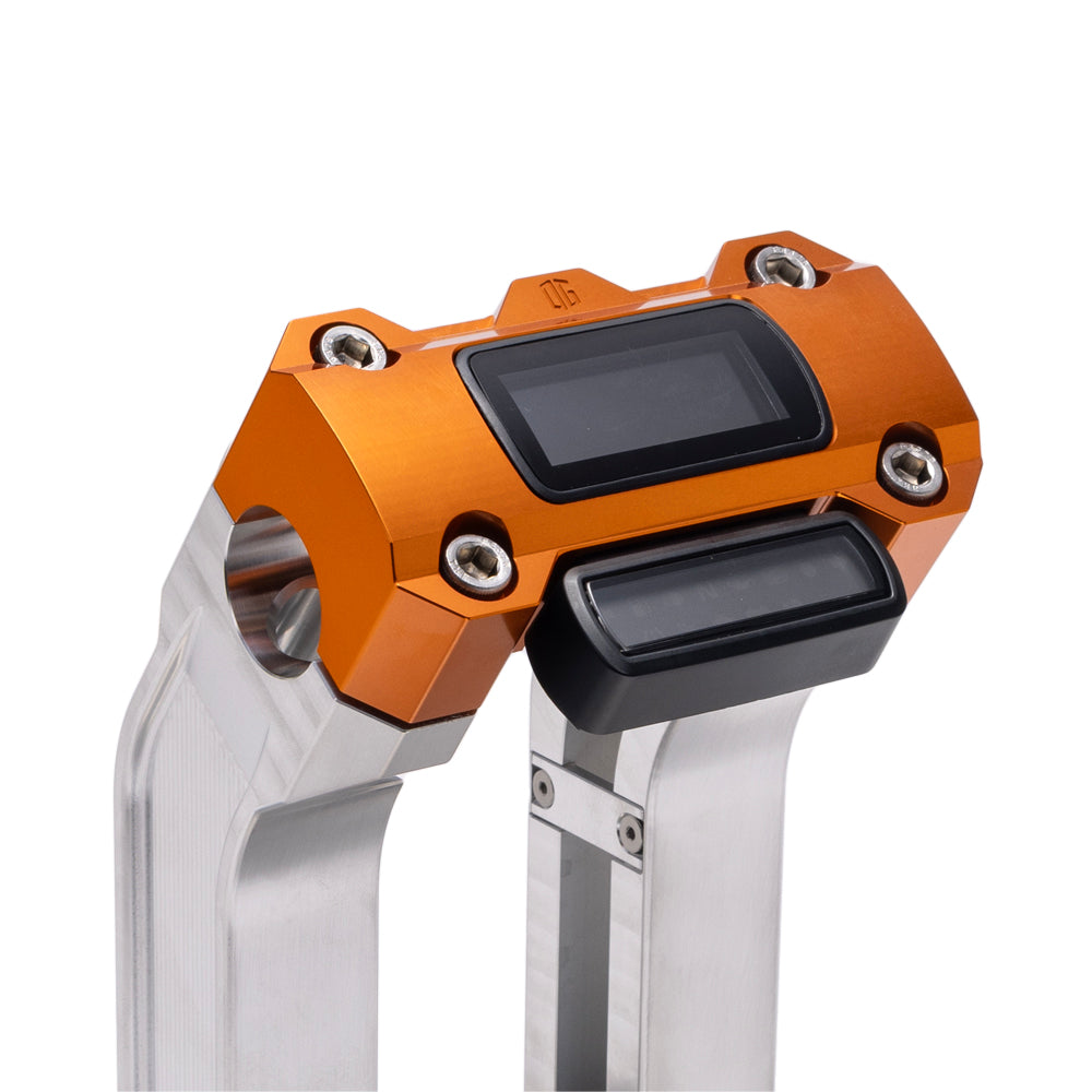 OG Aluminum 6.5 inch Pull Back Risers with Orange Digital Gauge Cut Out Top Clamp