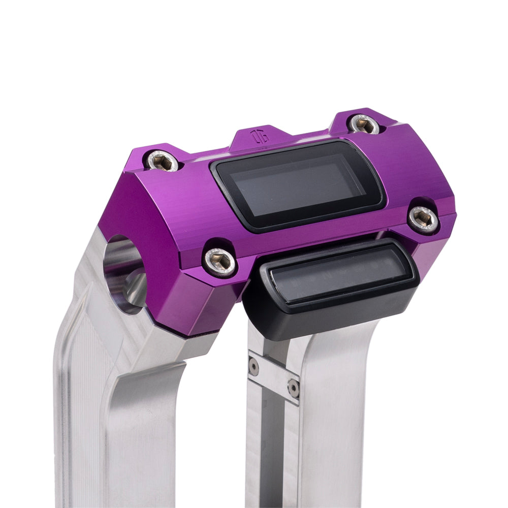 OG Aluminum 6.5 inch Pull Back Risers with Purple Digital Gauge Cut Out Top Clamp