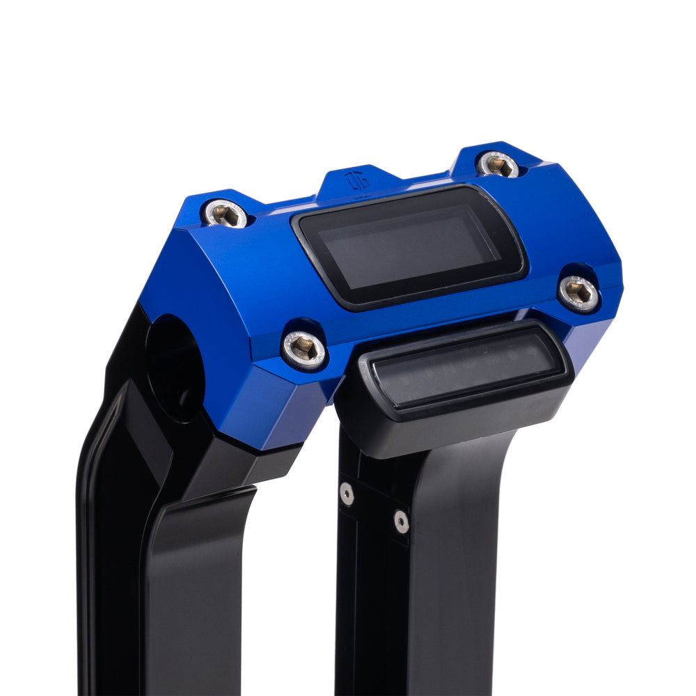 OG Black 6.5 inch Pull Back Risers with Blue Digital Gauge Cut Out Top Clamp