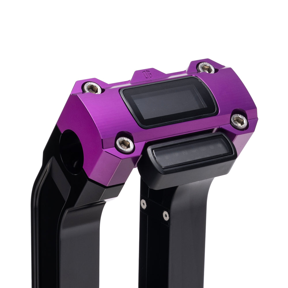 OG Black 6.5 inch Pull Back Risers with Purple Digital Gauge Cut Out Top Clamp