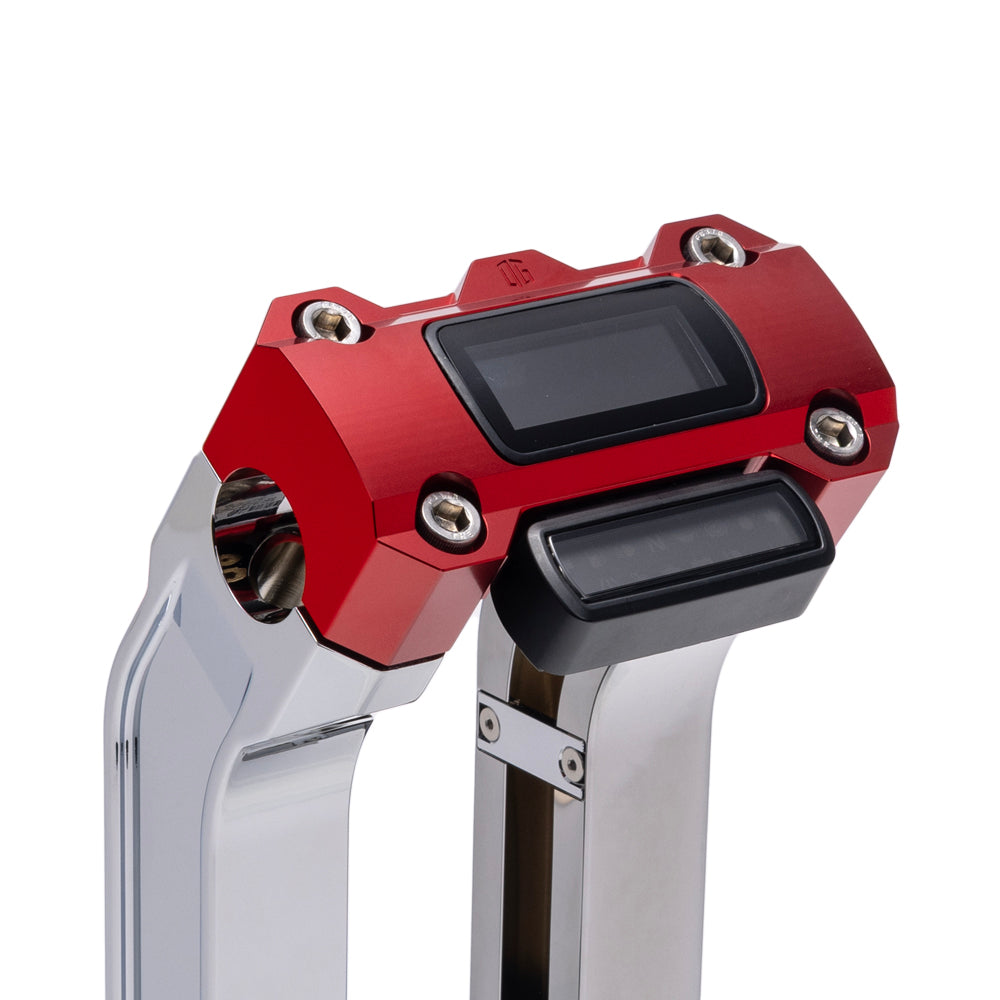 OG Chrome 6.5 inch Pull Back Risers with Red Digital Gauge Cut Out Top Clamp