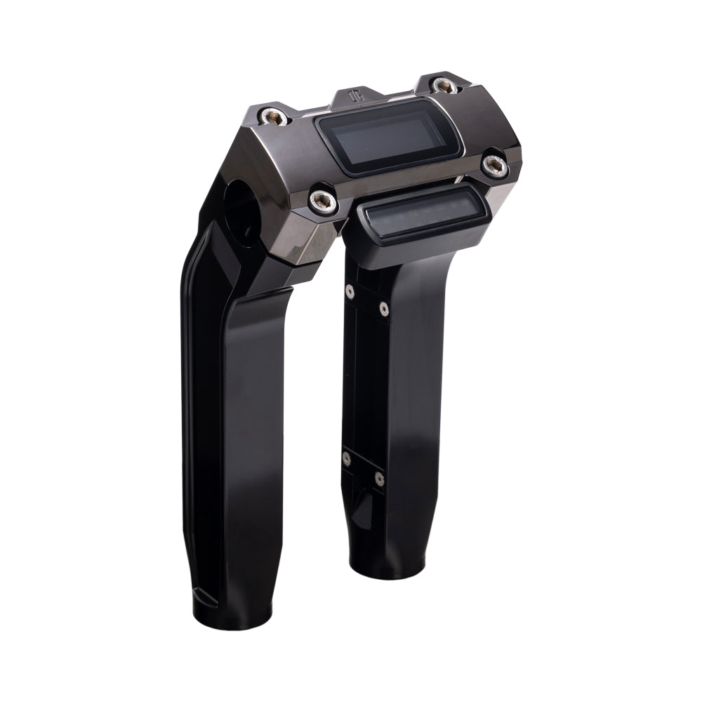 OG Black 8.5 inch Pull Back Risers with Black Chrome Digital Gauge Cut Out Top Clamp