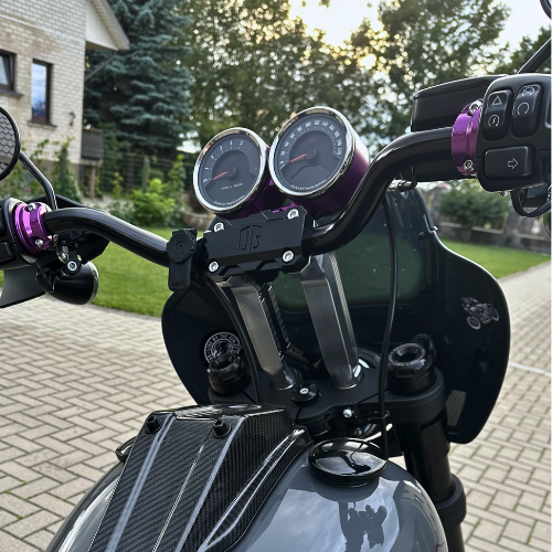 OG Purple BIllet Clutch / Brake Perch Clamp on M8 Softail 2021 Low Rider S FLXRS