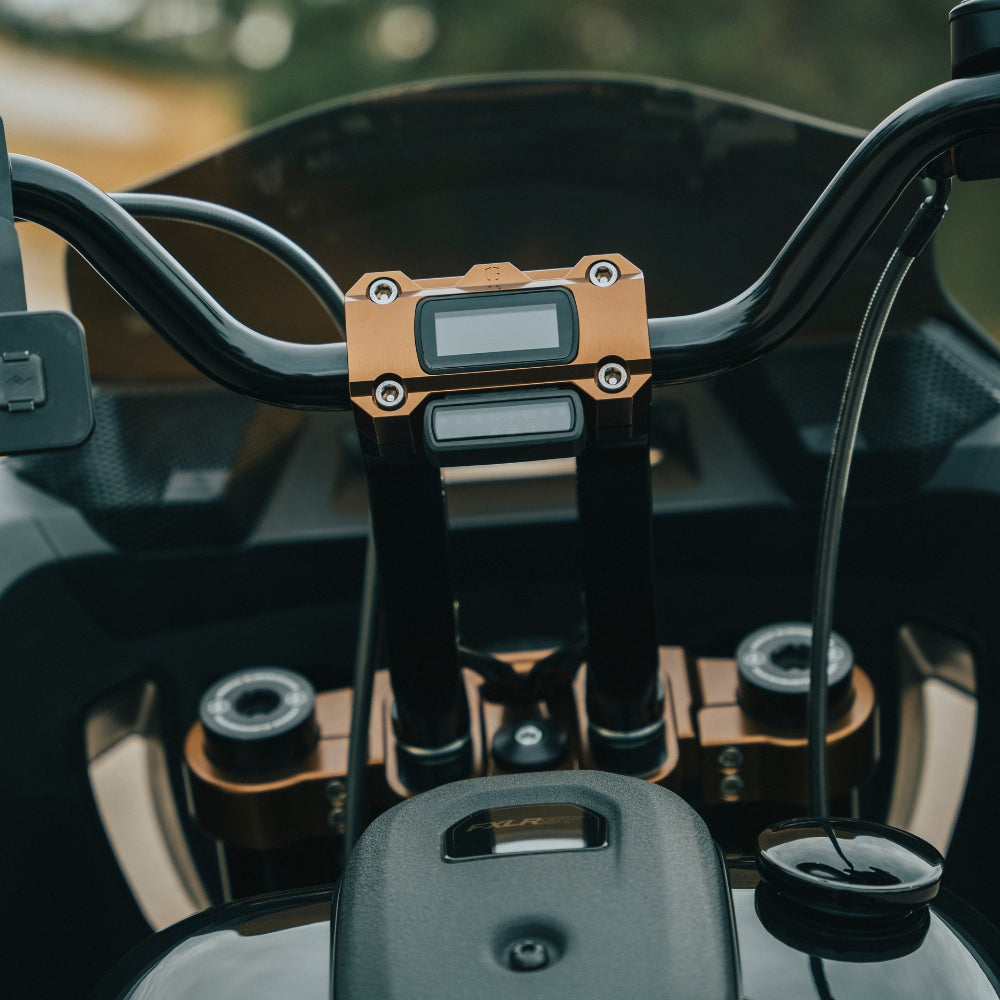 OG Digital Gauge Top Clamps installed on a 2023 Softail Low Rider ST FXLRST