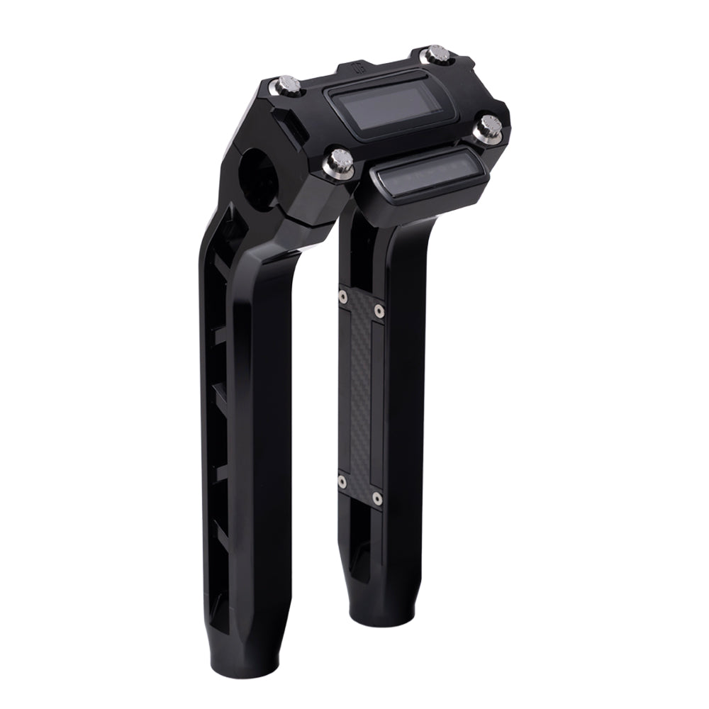 OG Black Performance 10.5 Inch Pull Back Risers Digital Gauge Top Clamp Black