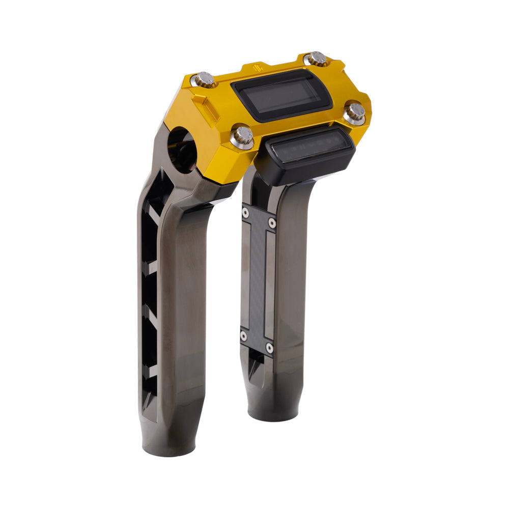 OG Black Chrome Performance 8.5 inch Pull Back Riser Legs with Gold Performance Digital Gauge Top Clamp