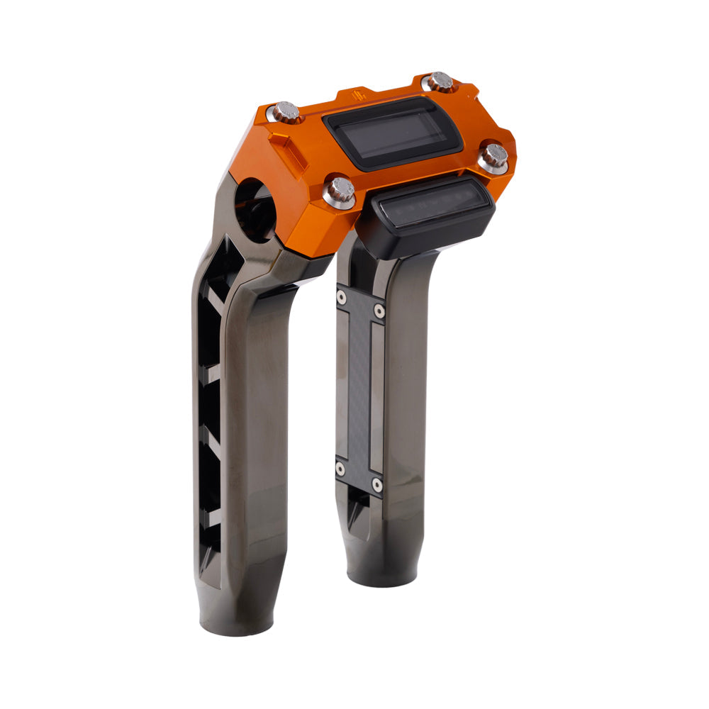 OG Black Chrome Performance 8.5 inch Pull Back Riser Legs with Orange Performance Digital Gauge Top Clamp