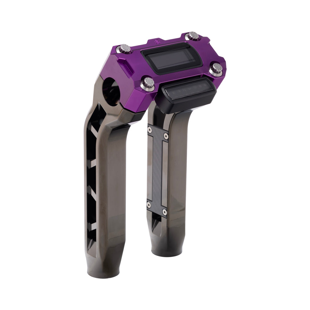 OG Black Chrome Performance 8.5 inch Pull Back Riser Legs with Purple Performance Digital Gauge Top Clamp