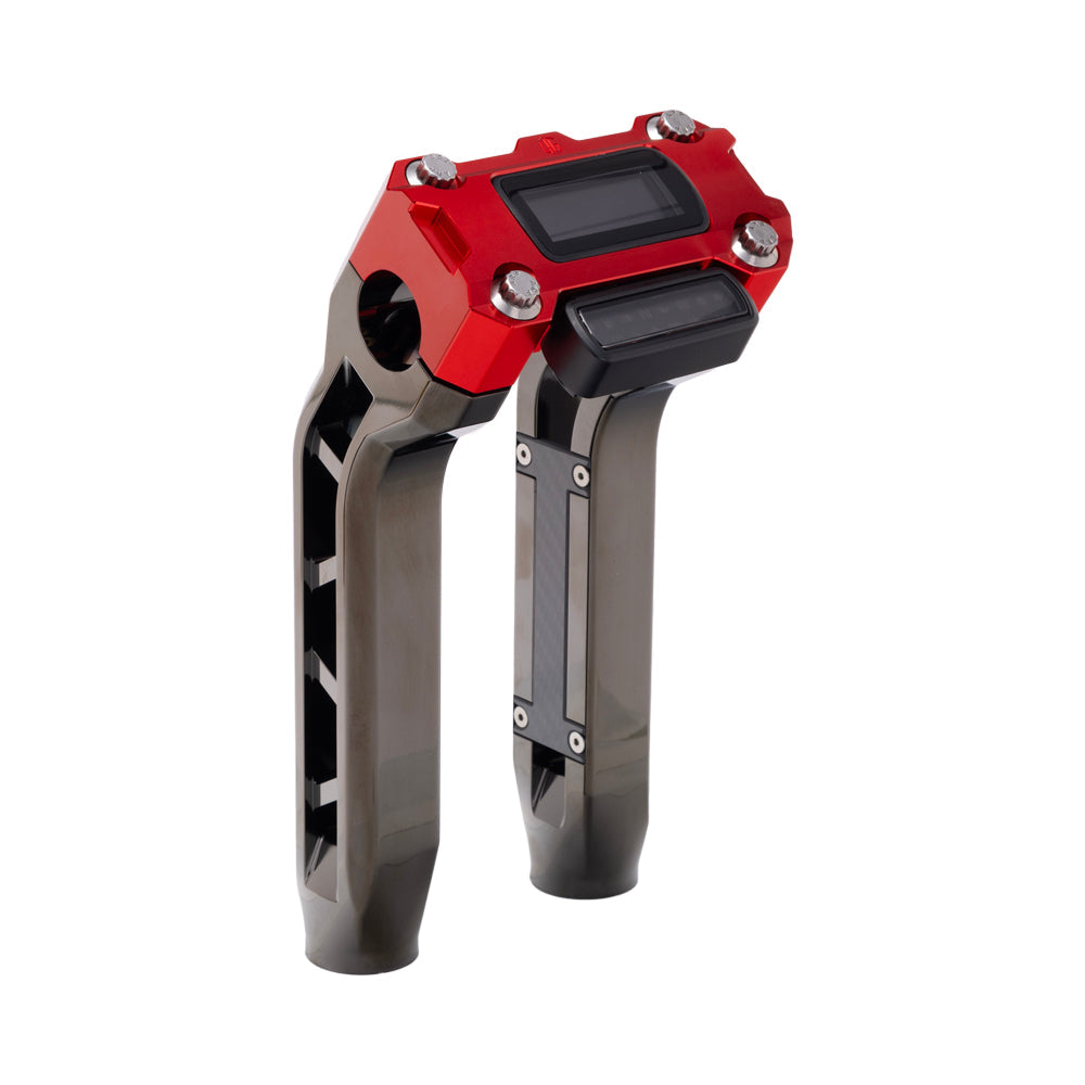 OG Black Chrome Performance 8.5 inch Pull Back Riser Legs with Red Performance Digital Gauge Top Clamp