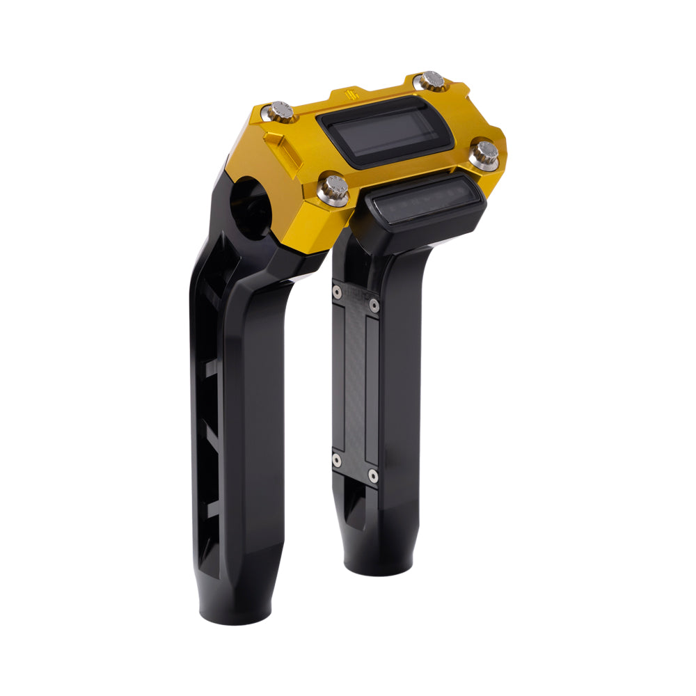 OG Black Performance 8.5 inch Pull Back Riser Legs with Gold Performance Digital Gauge Top Clamp