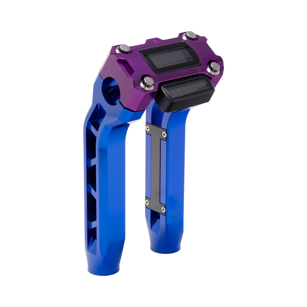 OG Blue Performance 8.5 inch Pull Back Riser Legs with Purple Performance Digital Gauge Top Clamp