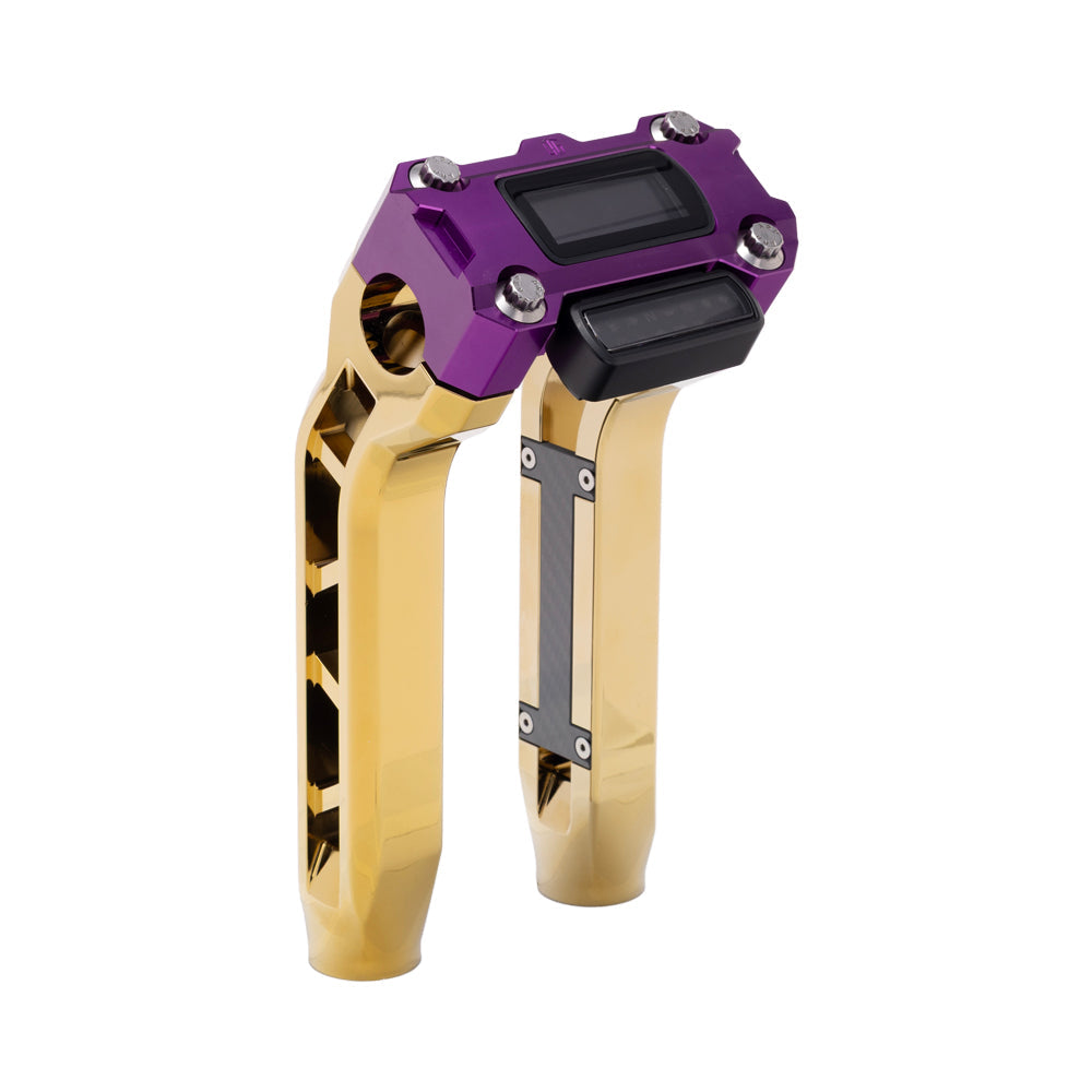OG Gold Plating Performance 8.5 inch Pull Back Riser Legs with Purple Performance Digital Gauge Top Clamp