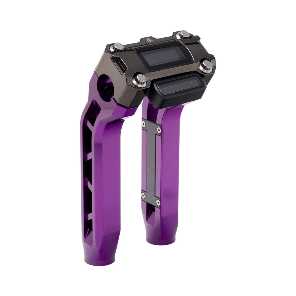 OG Purple Performance 8.5 inch Pull Back Riser Legs with Black Chrome Performance Digital Gauge Top Clamp