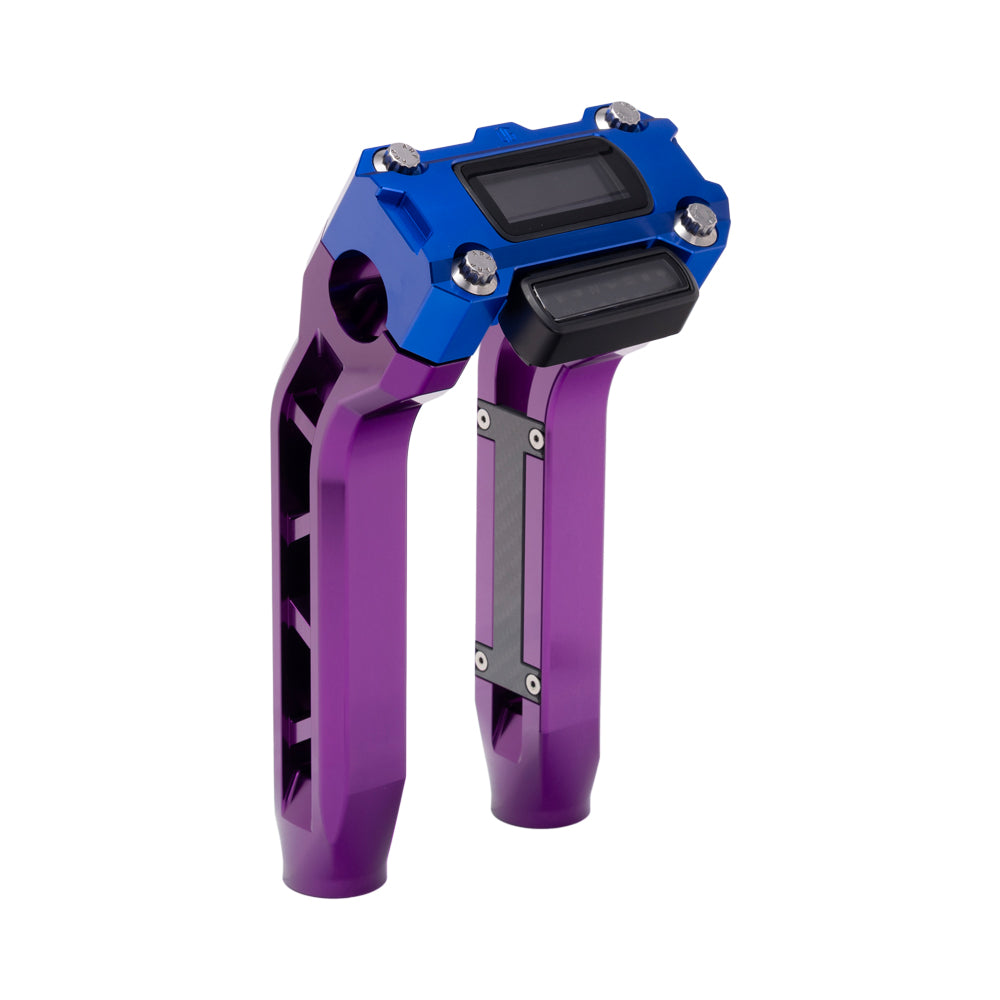 OG Purple Performance 8.5 inch Pull Back Riser Legs with Blue Performance Digital Gauge Top Clamp