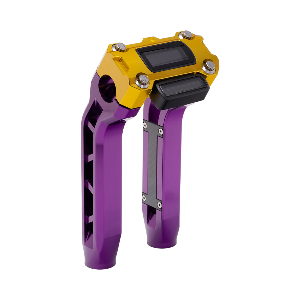 OG Purple Performance 8.5 inch Pull Back Riser Legs with Gold Performance Digital Gauge Top Clamp