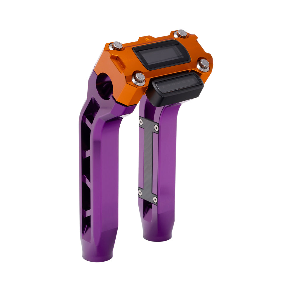 OG Purple Performance 8.5 inch Pull Back Riser Legs with Orange Performance Digital Gauge Top Clamp