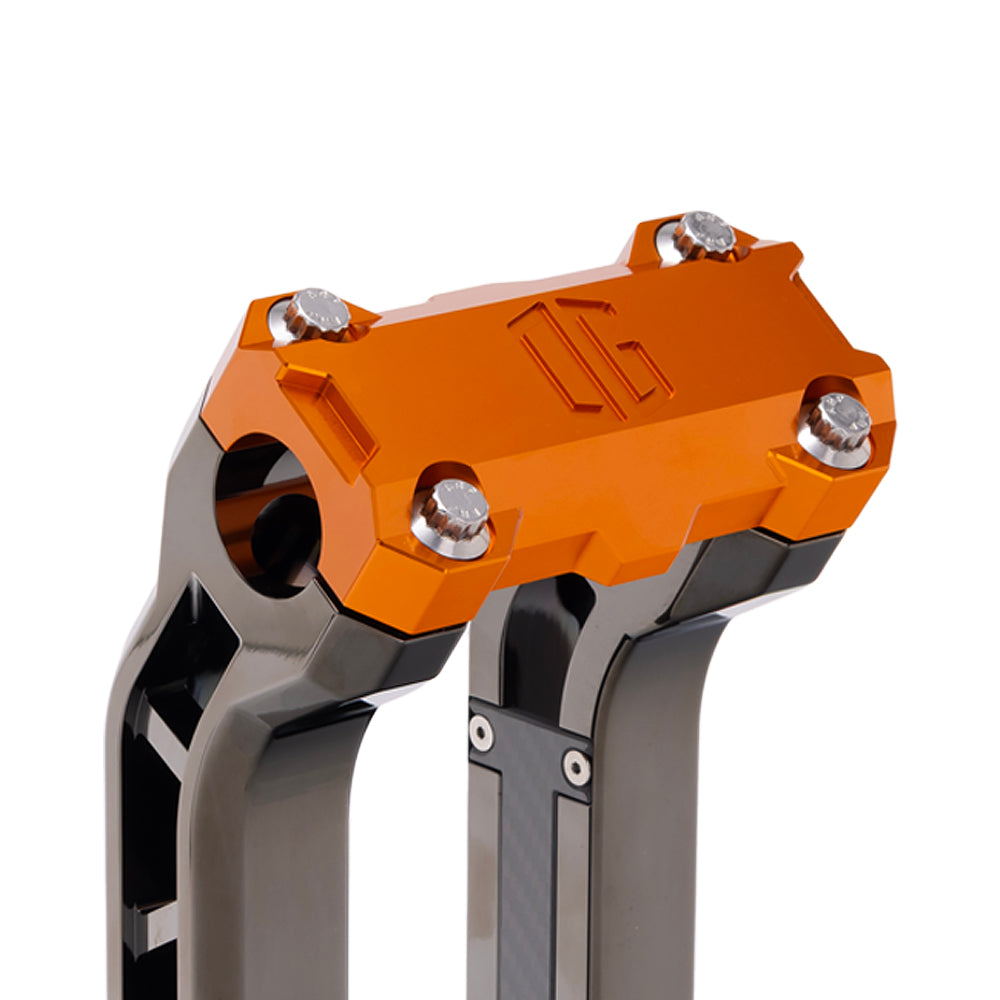 OG Orange Performance Top Clamp on OG Black Chrome Performance Riser Legs