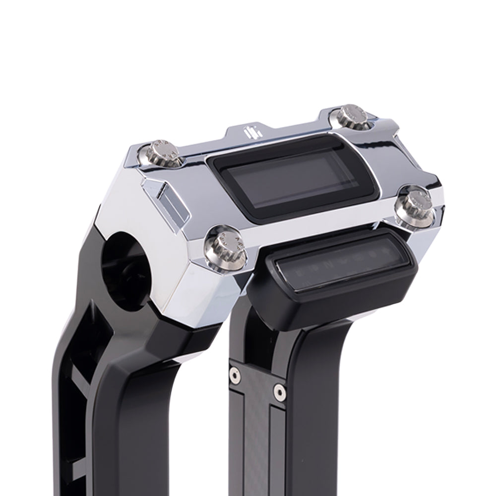 OG Chrome Performance Digital Gauge Top Clamp on OG Black Performance Riser Legs