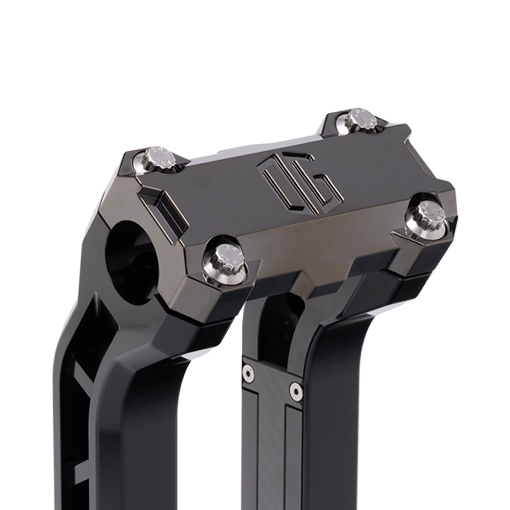 OG Black Chrome Performance Top Clamp on OG Black Performance Riser Legs