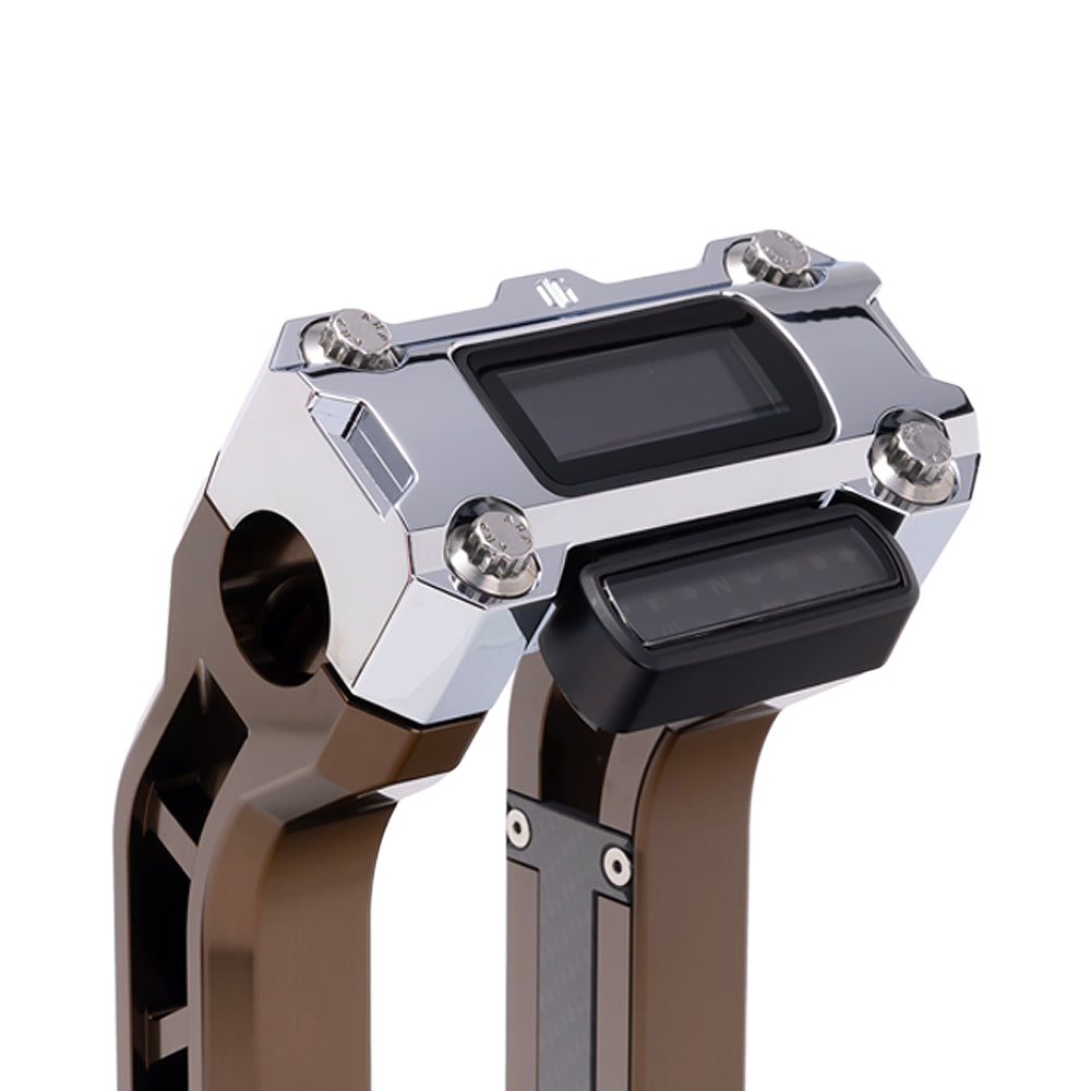 OG Chrome Performance Digital Gauge Top Clamp on OG Bronze Performance Riser Legs