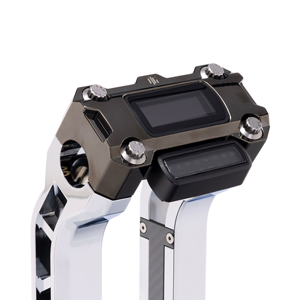 OG Black Chrome Performance Digital Gauge Top Clamp on OG Chrome Performance Riser Legs