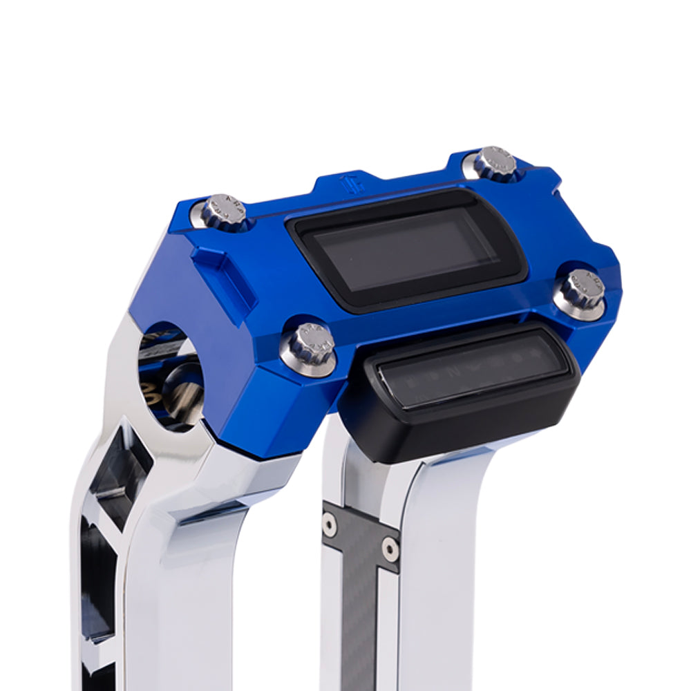 OG Blue Performance Digital Gauge Top Clamp on OG Chrome Performance Riser Legs