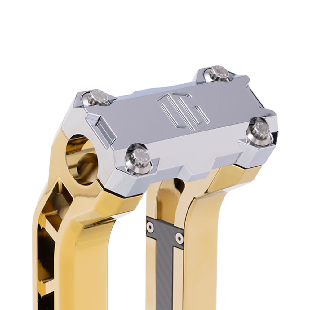 OG Chrome Performance Top Clamp on OG Gold Plating Performance Riser Legs