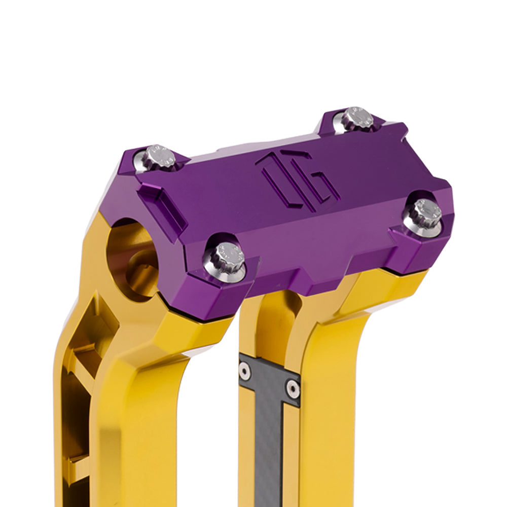OG Purple Performance Top Clamp on OG Gold Performance Riser Legs