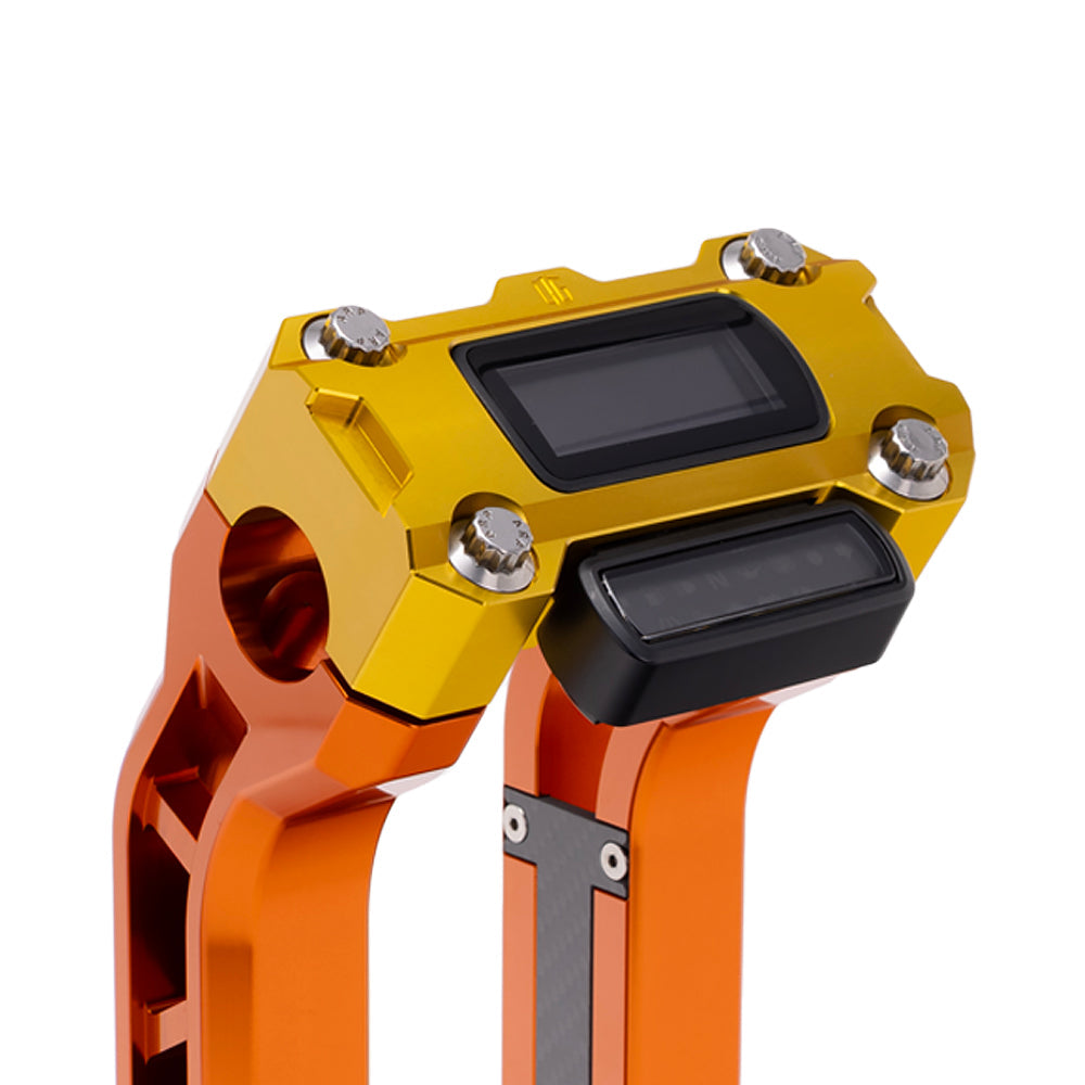 OG Gold Performance Digital Gauge Top Clamp on OG Orange Performance Riser Legs