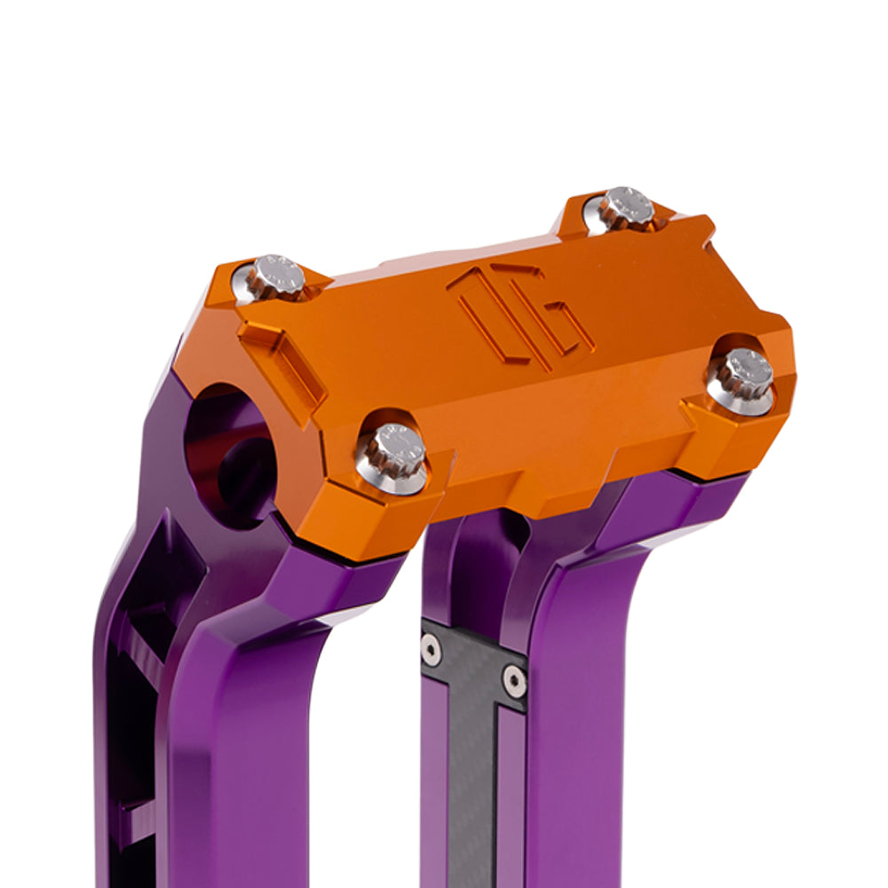 OG Orange Performance Top Clamp on OG Purple Performance Riser Legs