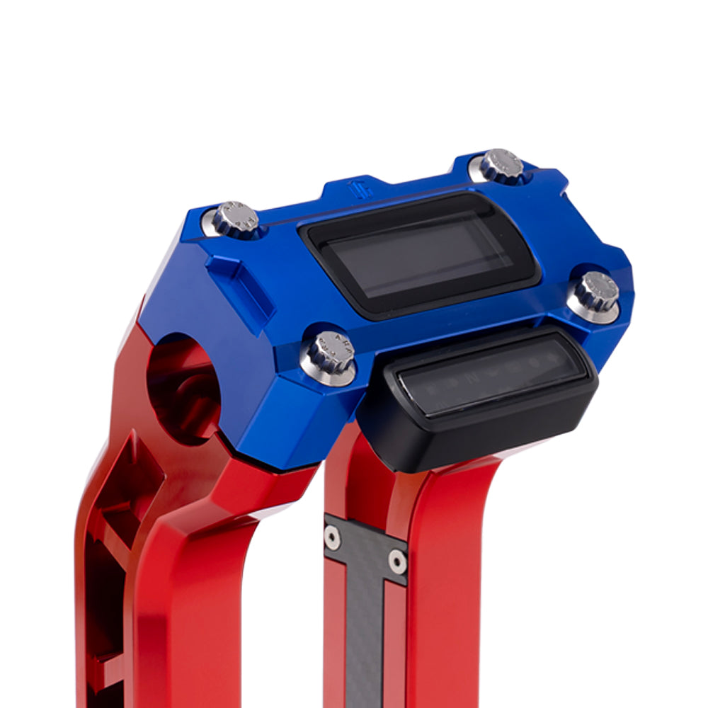 OG Blue Performance Digital Gauge Top Clamp on OG Red Performance Riser Legs