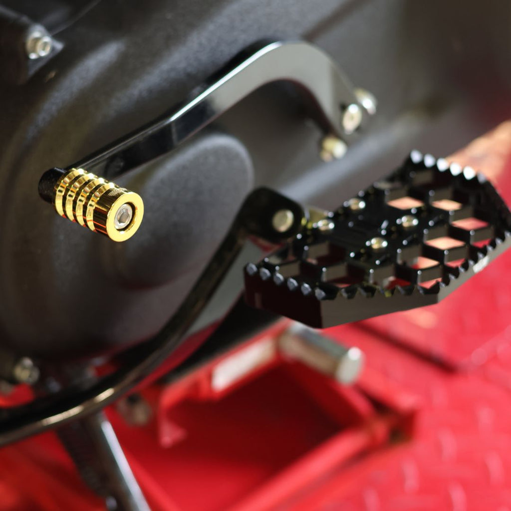 Gold Plated Short Shifter Peg installed on a Harley Davidson M8 Softail